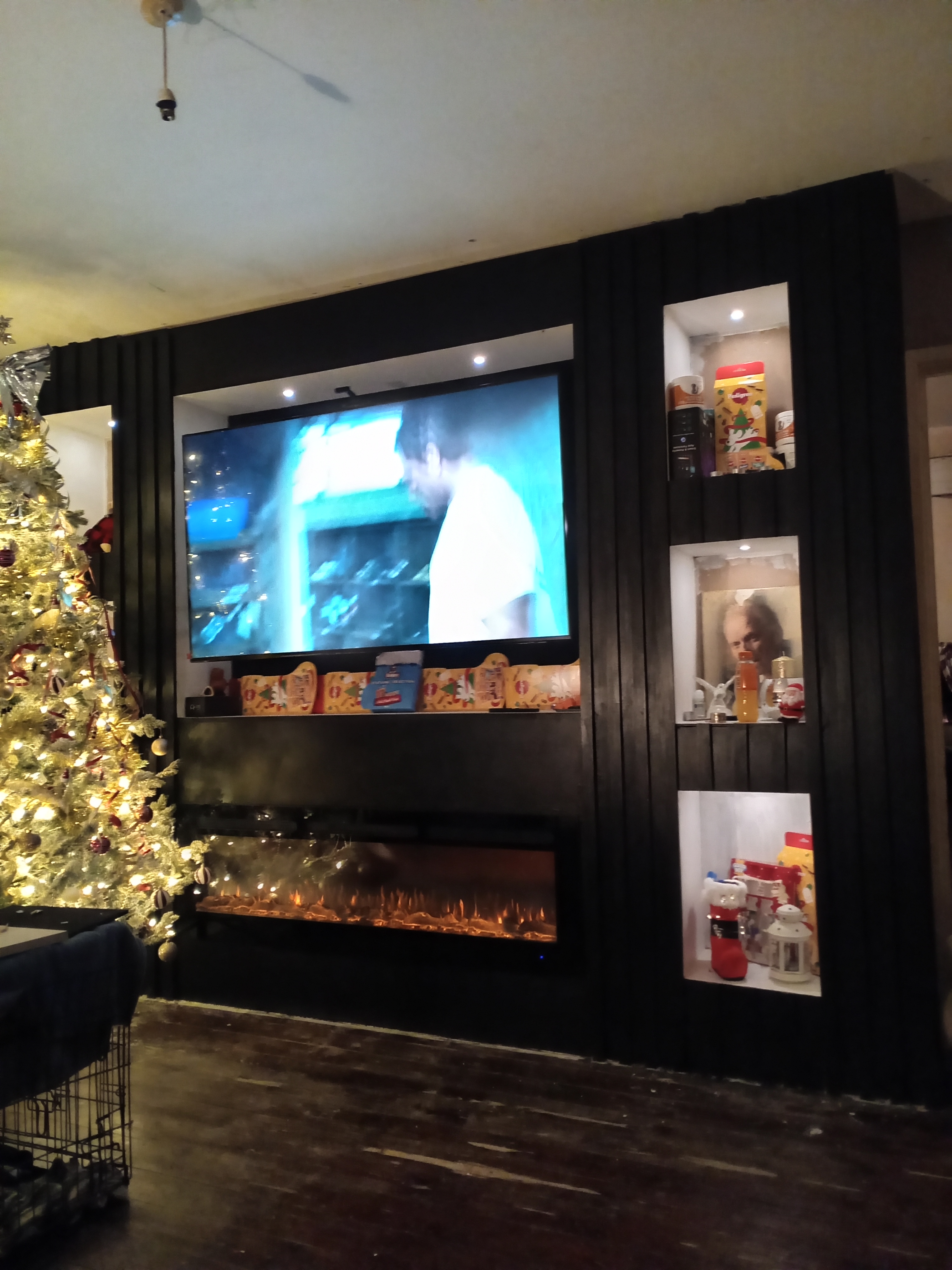 Media Wall Install And With Lighting Complete